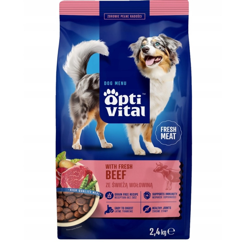 Optivital kuivtoit koerale With fresh beef - Dry Dog Food- 2,4kg