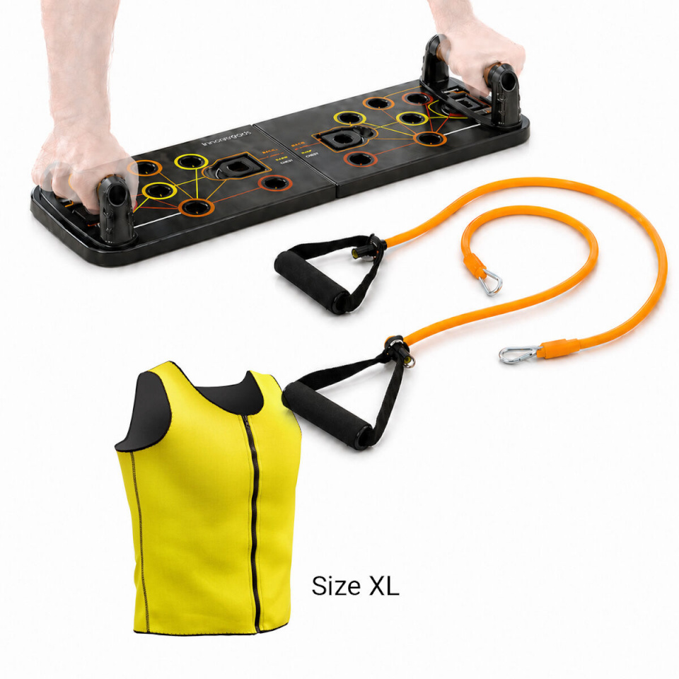 InnovaGoods Komplekt surumisalus push-up koos treeningkummide ja meeste sauna spordivest XL
