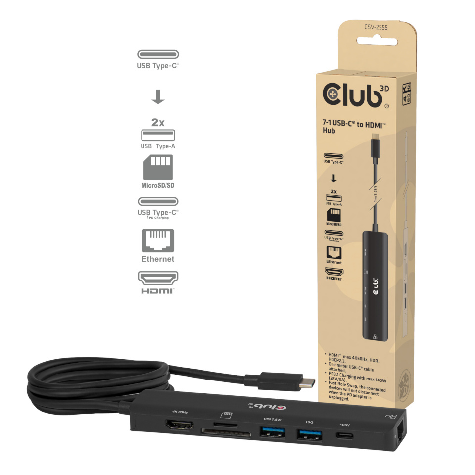 Club3d I, o Hub 7in1 USB-c Hdmi, 140w
