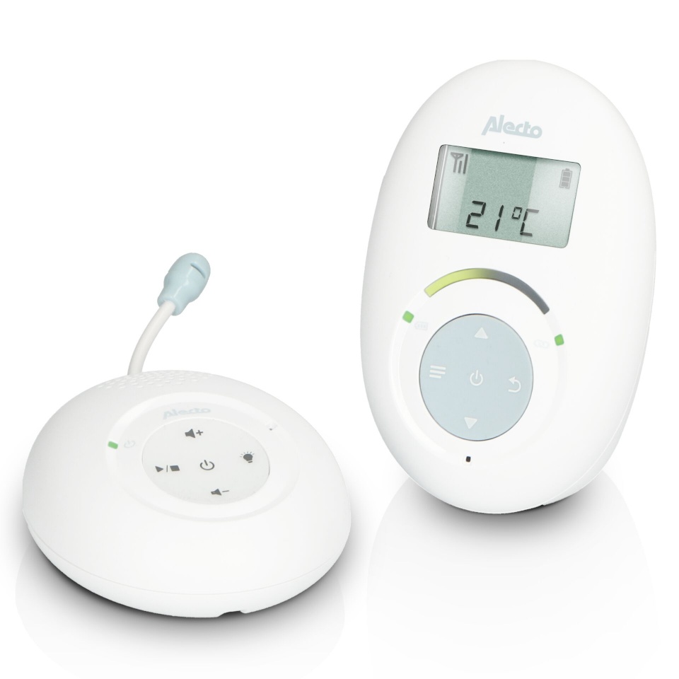 Alecto DECT Babyphone mit Full ECO-Modus und Display, valge/bla