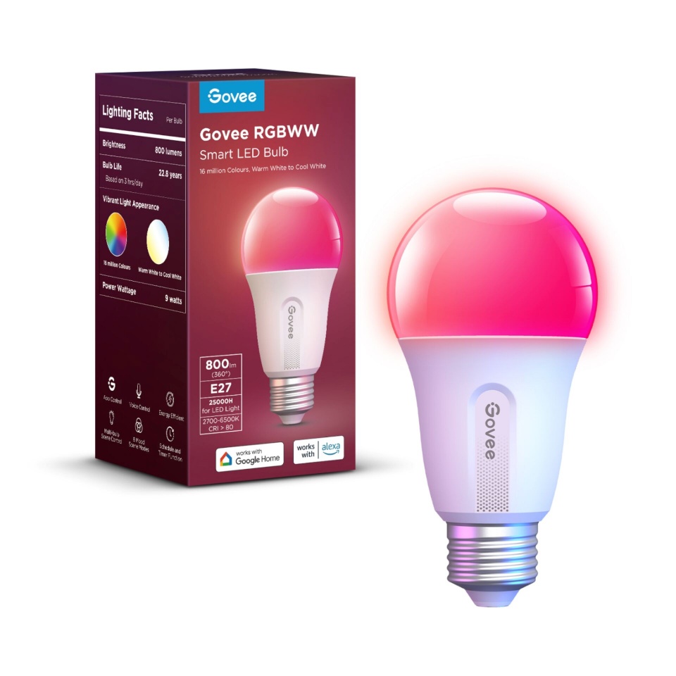 Govee lambipirn RGBWW Smart Wifi & BLE Light Bulb, 800lm, 1tk