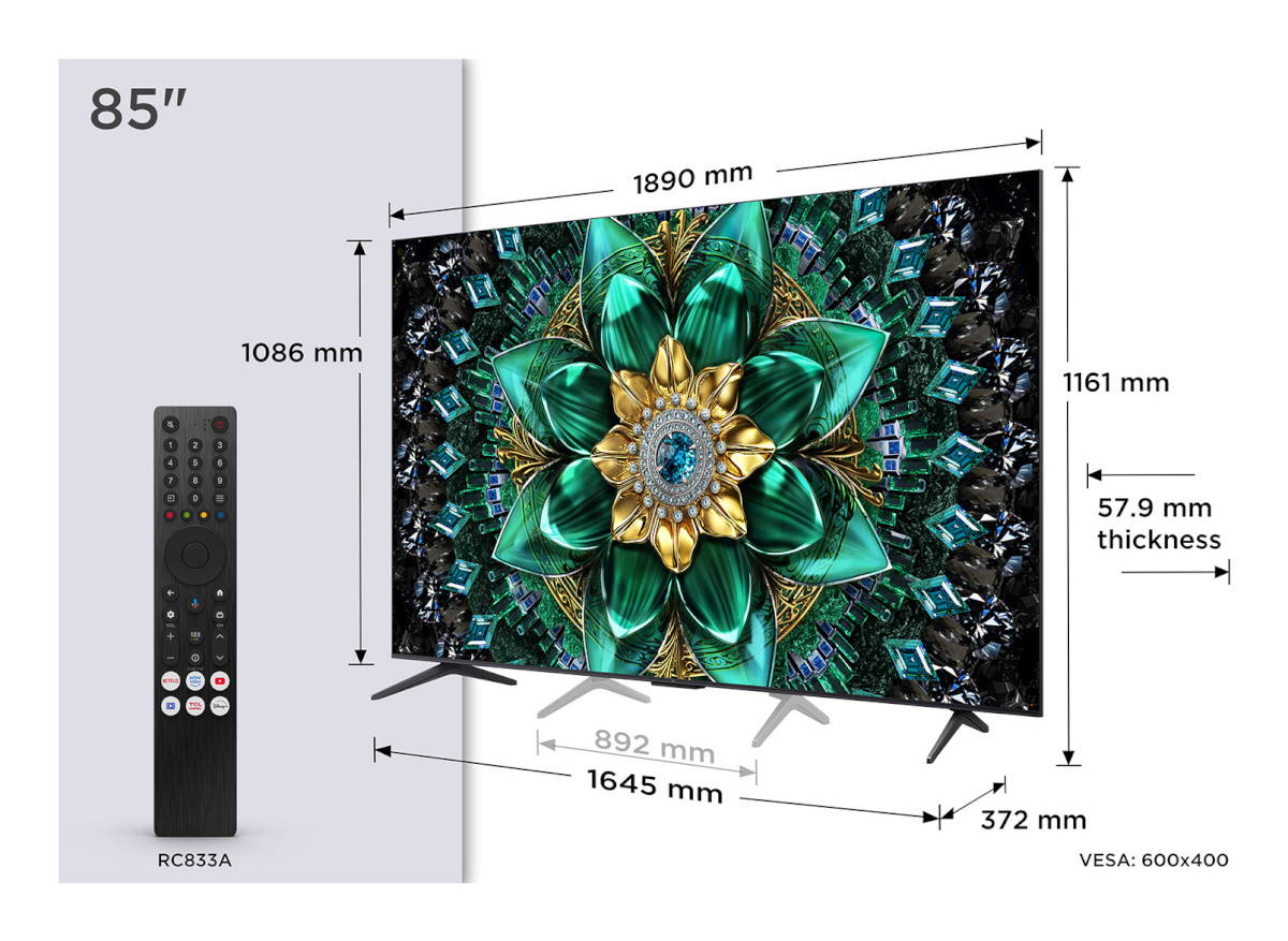 TCL televiisor 85 " 4K Ultra HD 3840 X 2160 Pixels flat 16:9 qd-mini Led 85q6c