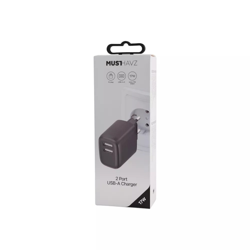 Musthavz juhtmevaba laadija Travel Charger 17W 2xUSB-A Musthavz must
