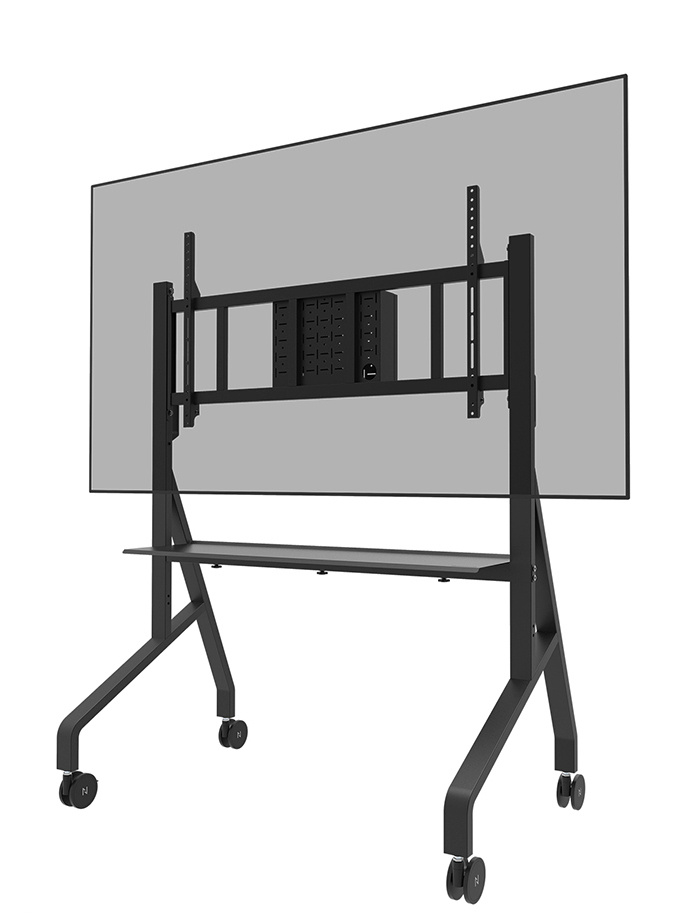 NeoMounts MOVE Go XL FL50-575BL1 TV trolley - 65-110" - max 125 kg - manual h 129-139 cm - VESA 100x100-1100x600 - incl. hardware shelf - lo