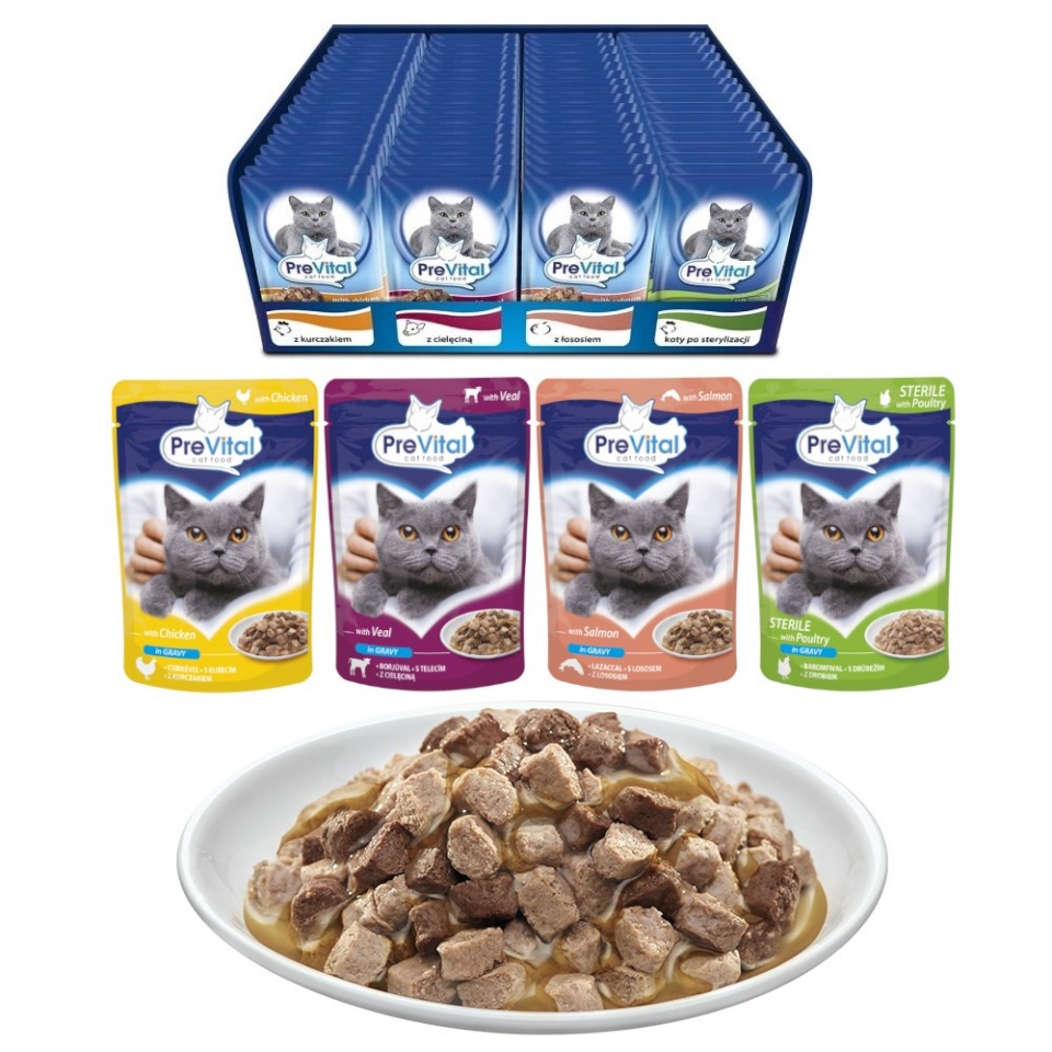 Prevital kassitoit Cat Food Mix 4 Flavors Chicken, Veal, Salmon, Poultry, 96x100g