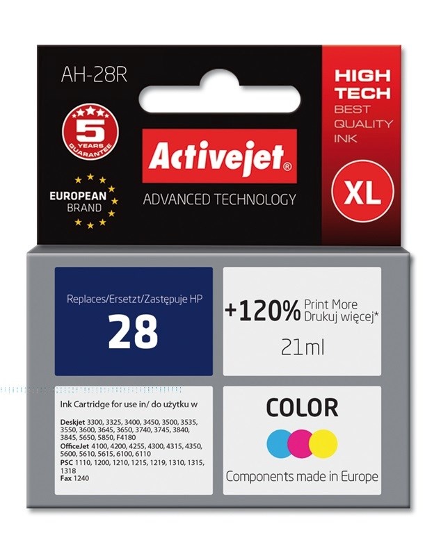 Activejet AH-28R Ink cartridge (replacement for HP 28 C8728A; Premium; 21 ml; color)
