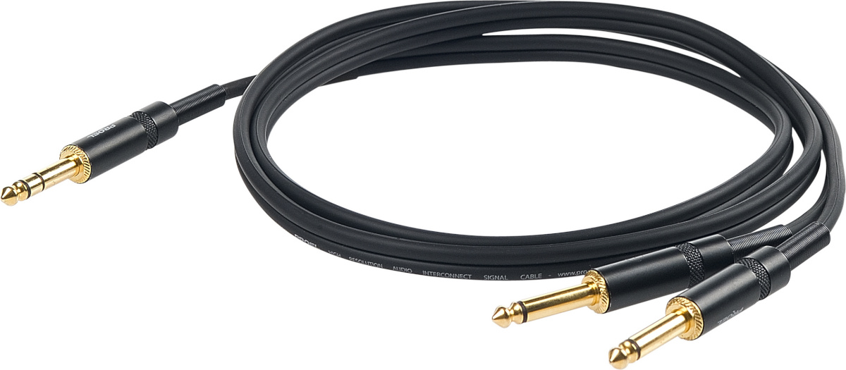 Proel helikaabel 6,3mm stereo Male 2 x 6,3mm mono Male, 5m, must