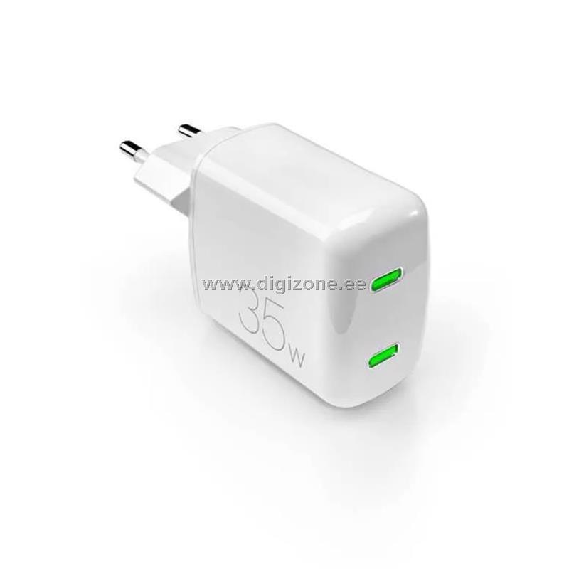 Puro laadija GaN 35W 2xUSB-C, valge