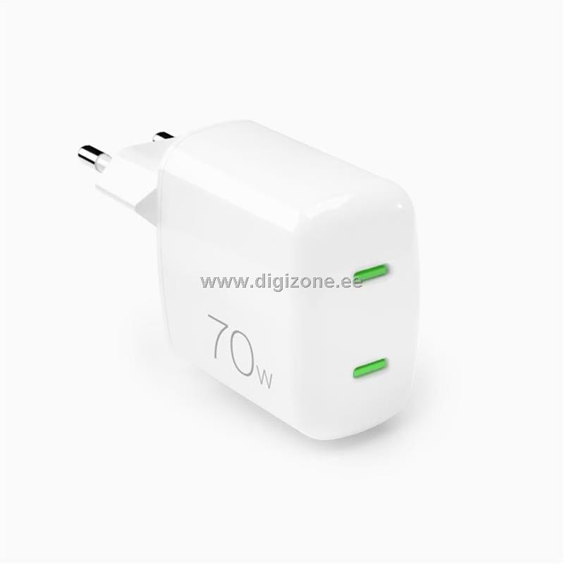 Puro laadija GaN 70W 2xUSB-C, valge