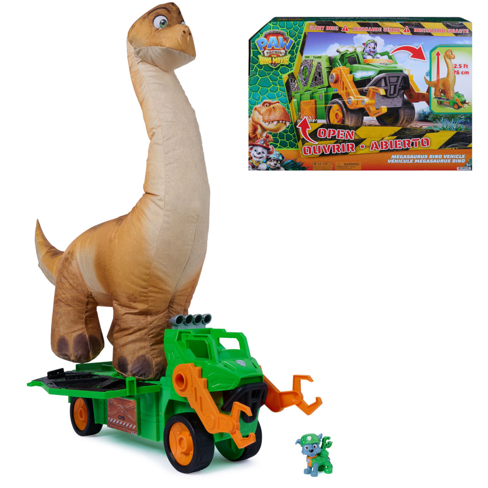 Paw Patrol mängufiguur: Der Dino Film - Rockys Megasaurus Transport-Fahrzeug