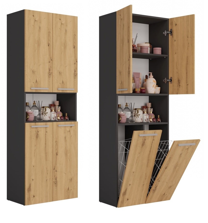 Top E Shop vannitoakapp NEL 2K DK ANT/ART KP bathroom storage cabinet Graphite, Oak