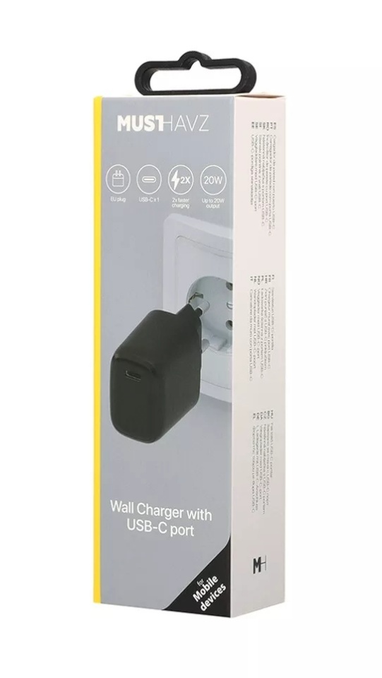 Musthavz juhtmevaba laadija Travel Charger 20W USB-C Musthavz must