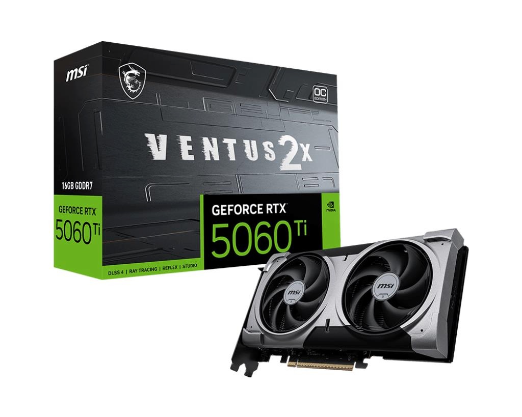 MSI videokaart GeForce RTX 5060 Ti VENTUS 2X OC PLUS 16G (DLSS 4, 3x DisplayPort, 1x HDMI 2.1)