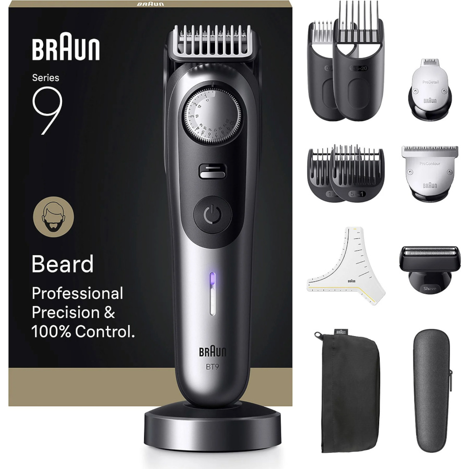 Braun habemepiiraja BT9560 Series 9 Professional Beard Trimmer with Styling Tools and Travel Case, must