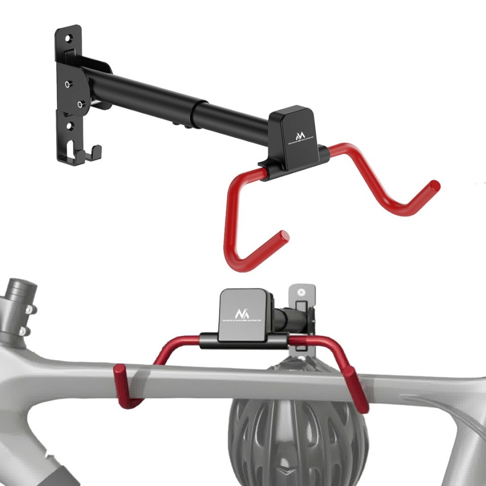 Maclean rattahoidja Horizontal Wall-Mounted Bike Rack, Steel, Max. Load 30 kg, Adjustable Angle, MC-172