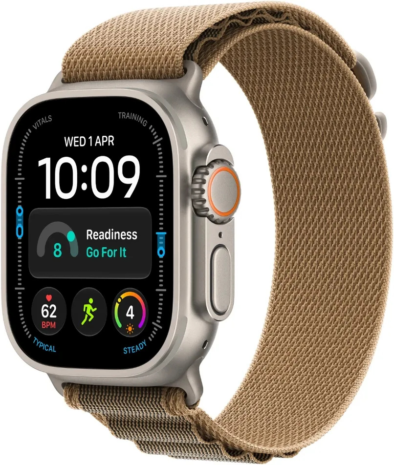 Apple Watch Ultra 4 49mm, GPS + Cellular, M, Natural Titanium Case with Desert Alpine Loop, titaan / helepruun