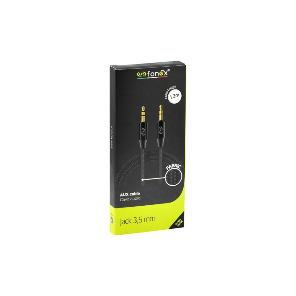 Fonex tekstiilist AUX kaabel 3,5mm; 1,2m, must