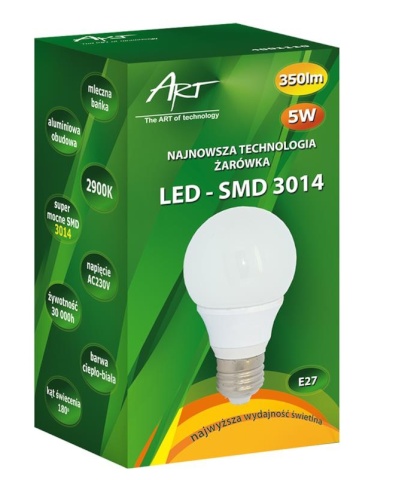 ART LED pirn E27, 5W, 40xSMD3014, AC230V, 350lm Warm White
