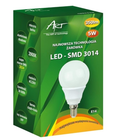 ART LED pirn E14, 5W, 40xSMD3014, AC230V, 350lm Warm White