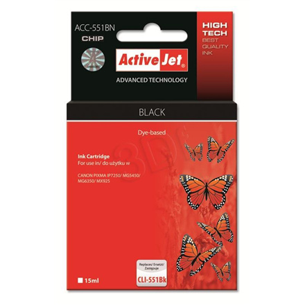 Activejet tindikassett ACC-551BN (Canon, CLI-551BK supreme 15ml must Chip)