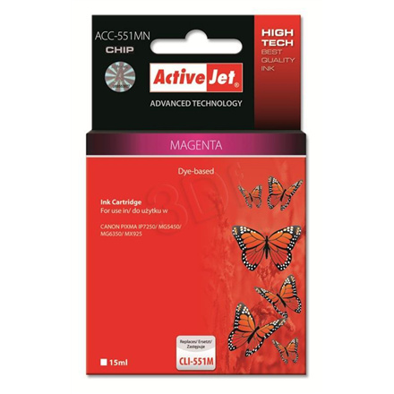 Activejet tindikassett ACC-551MN (Canon, CLI-551M supreme 15ml magenta Chip)