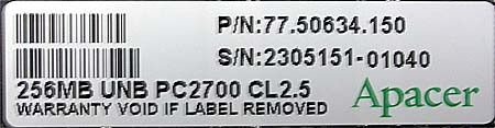 Apacer mälu 256MB DDR-333MHz PC2700 CL2.5