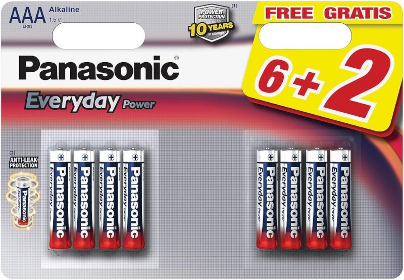 Panasonic patarei LR03EPS/8B (6+2)