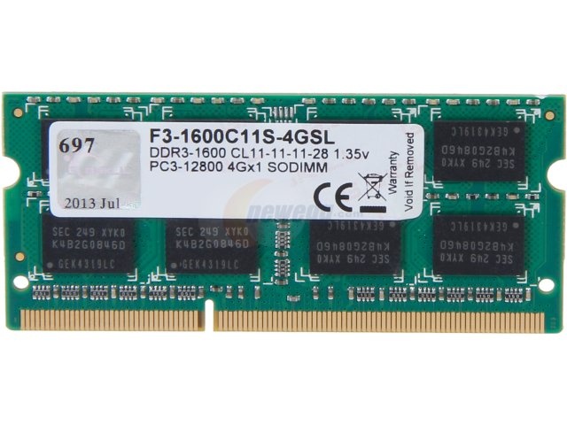 G.skill mälu SO-DIMM DDR3 4GB 1600MHz CL11 1,35V (1x4GB) 4GSL