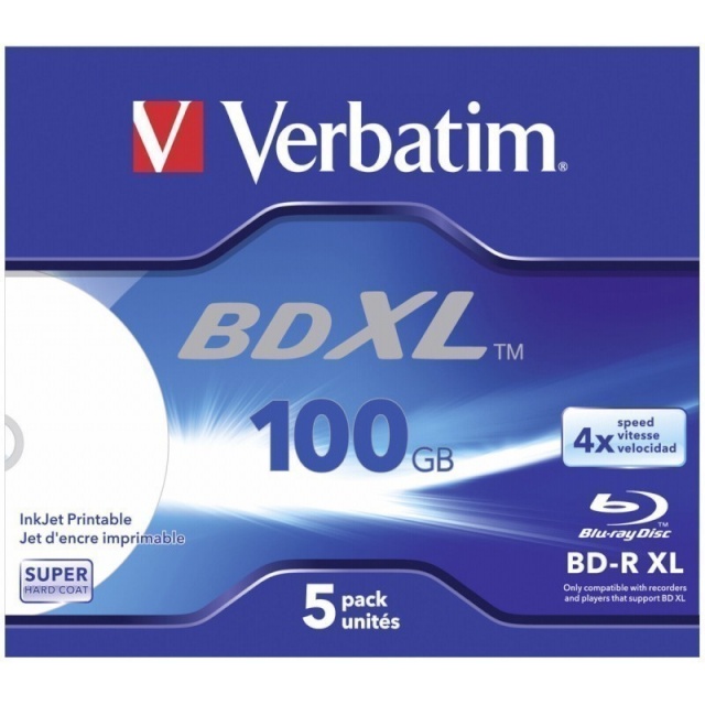 Verbatim toorikud BD-R Blu-Ray 100GB 4x Speed wide printable JC XL, 5tk