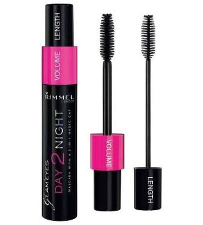 Rimmel London ripsmetušš Mascara Day 2 Night Black Cosmetic 9,5ml, 001 Black Black, naistele