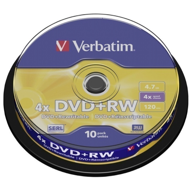 Verbatim toorik 1x10 Verbatim DVD+RW 4,7GB 4x Speed matte silver Cakebox