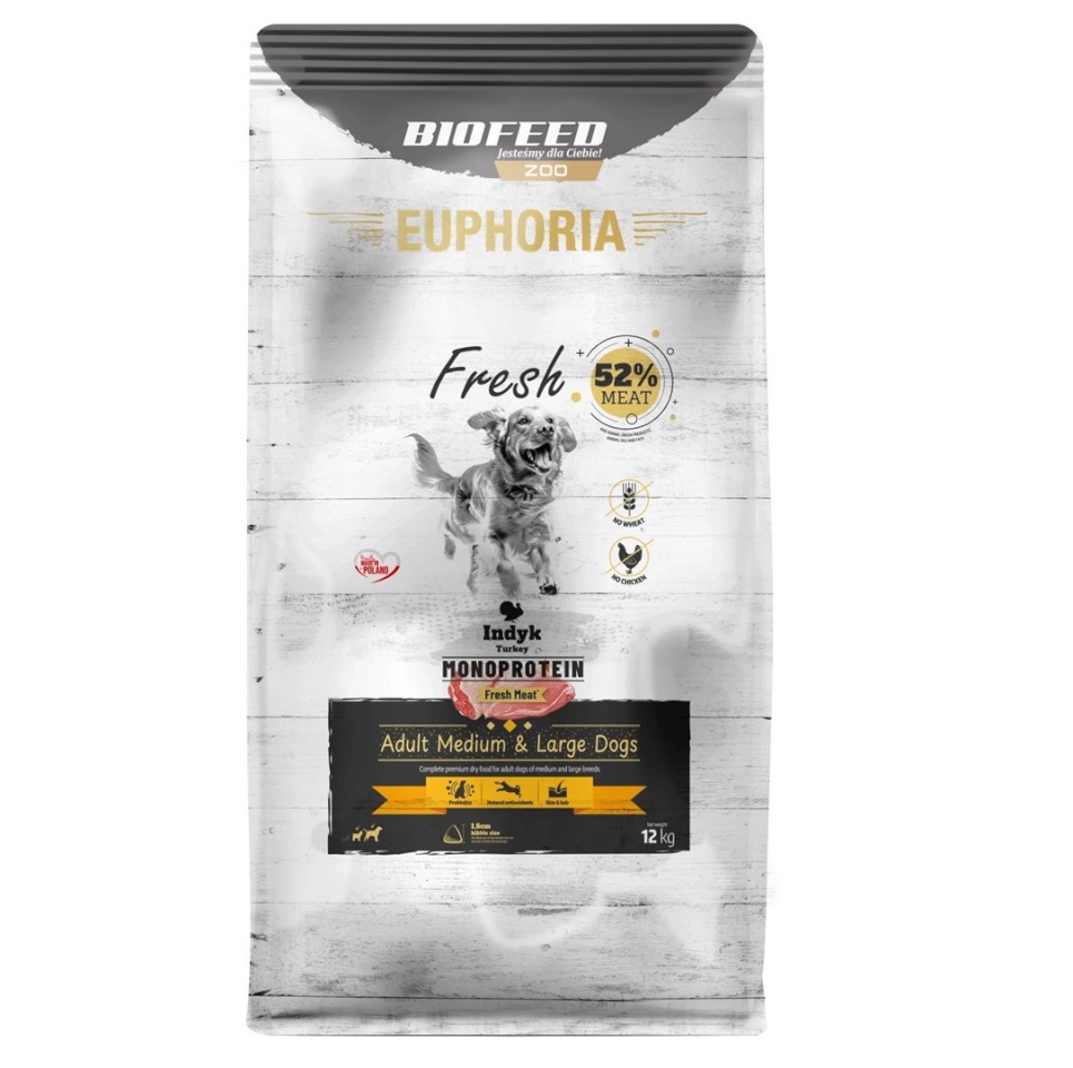 Biofeed kuivtoit koerale Euphoria Fresh Adult Medium & Large Monoprotein Turkey, 12kg