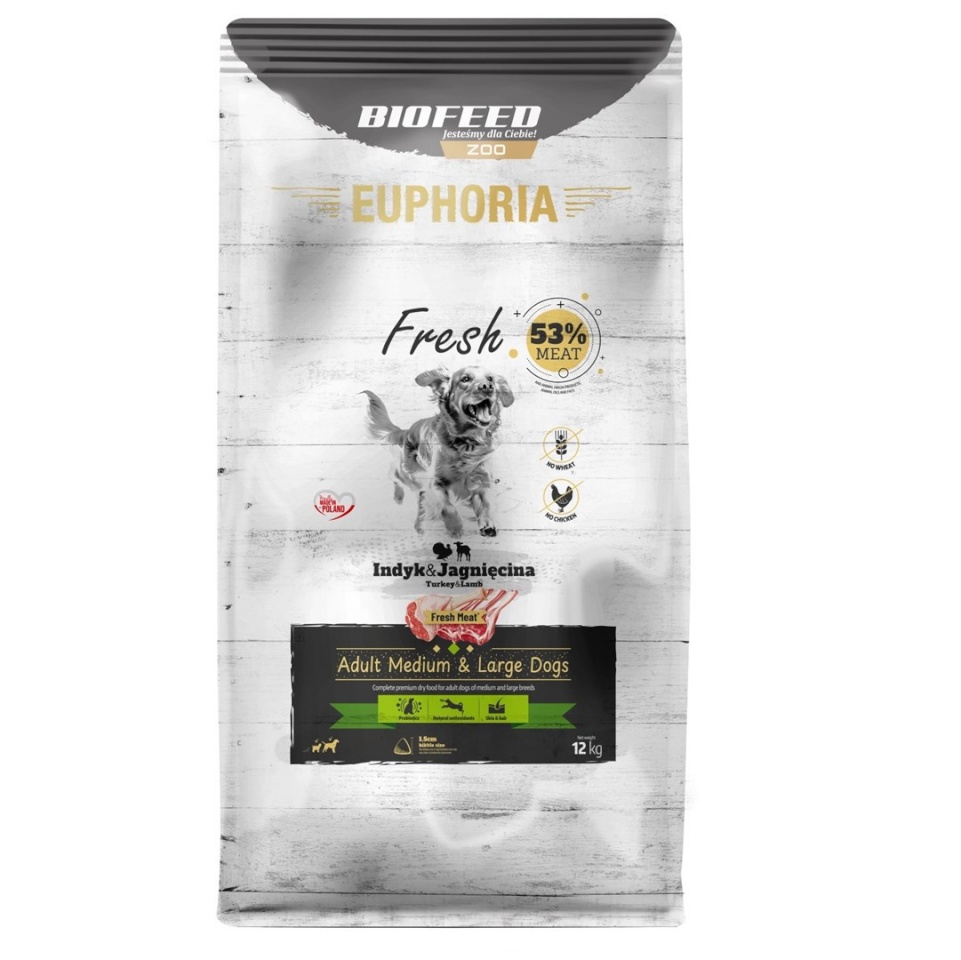 Biofeed kuivtoit koerale Euphoria Fresh Adult Medium & Large Turkey with Lamb, 12kg