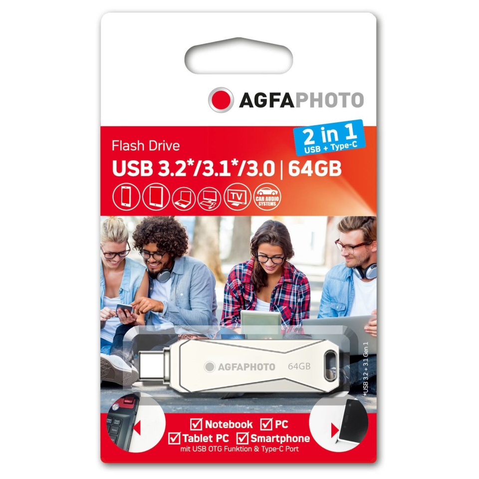 AgfaPhoto mälupulk USB 3.0 2in1 64GB USB-C