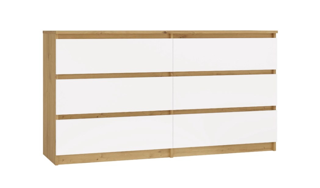 Top E Shop kummut M6 MALWA CHEST OF DRAWERS 140cm 6 DRAWERS OAK ARTISAN/valge