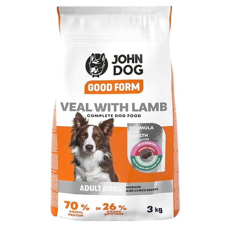 John Dog kuivtoit koerale Good Form Medium an large breeds Veal with lamb - Dry Dog Food- 3kg