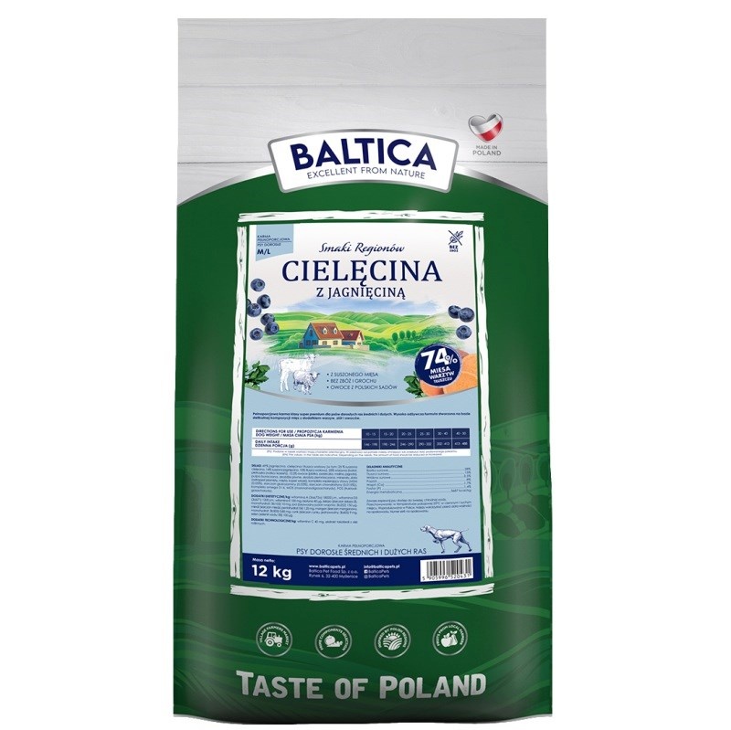Baltica kuivtoit koerale Smaki Regionów Medium and Large Breeds Veal with Lamb, 12kg