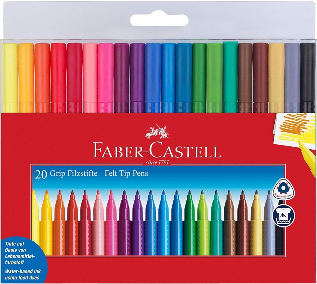 Faber-Castell fiiberoptilised pliiatsid Grip, 20 värvi komplekt