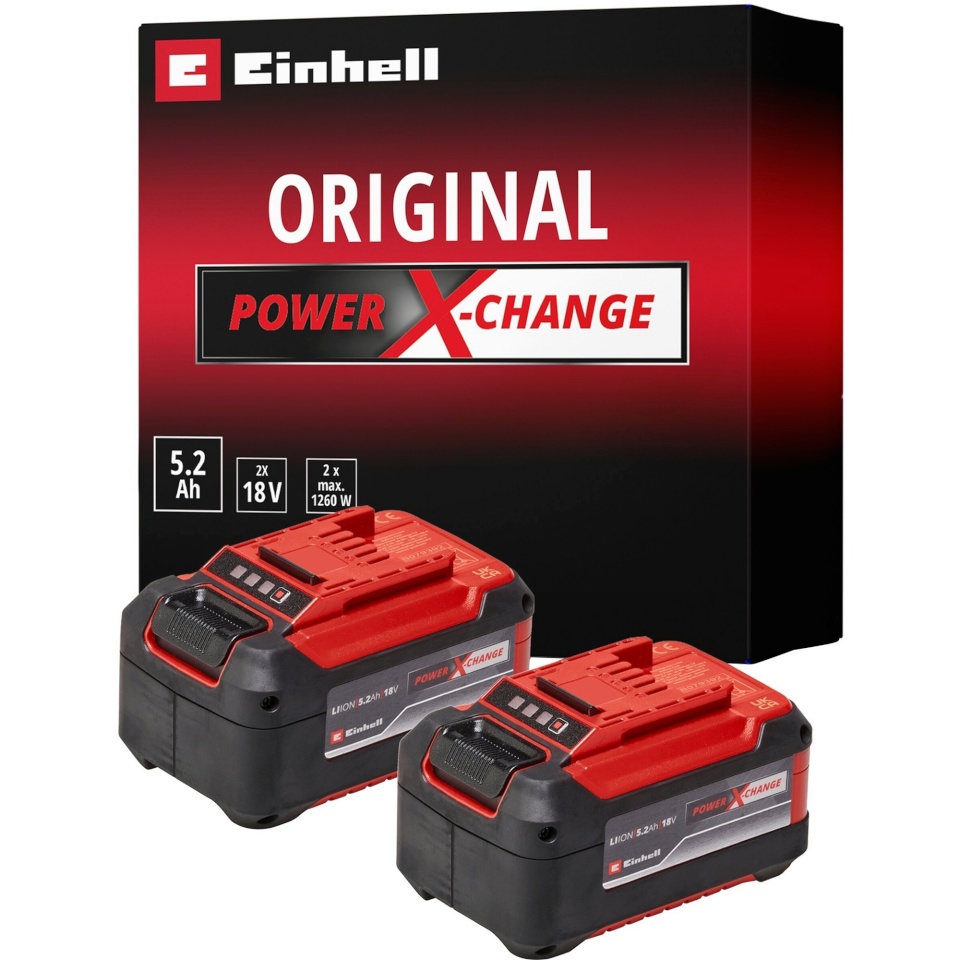 Einhell aku TWIN-PACK 18Volt 5.2Ah Power-X-Change Plus, punane/must