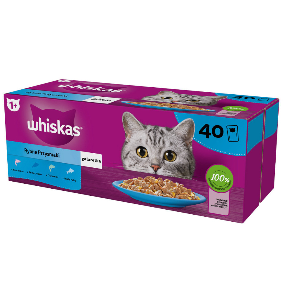 Whiskas Adult (40x85g) Kala Hõrgutised Täiskasvanud Kassidele 4 Maitset Tarretises