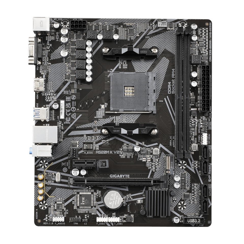 Gigabyte emaplaat A520M K V2 1.0 M/B, AMD, AM4, DDR4 DIMM, 	SATA, M.2, AMD A520, mATX