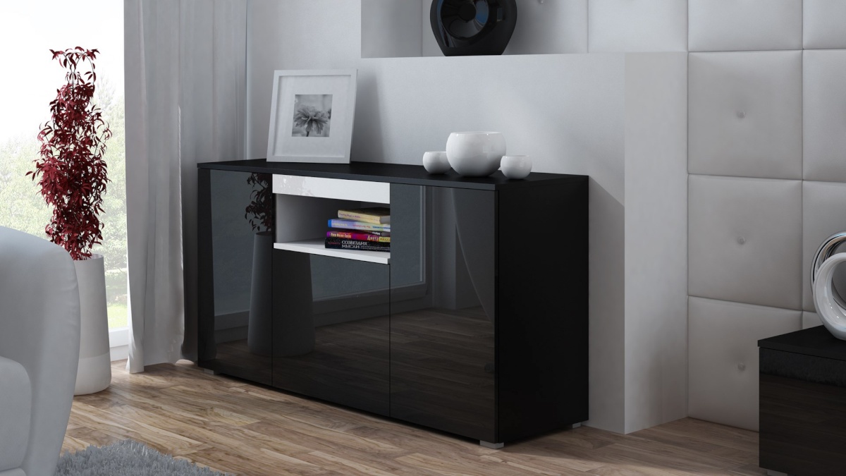 Cama Meble puhvetkapp Sideboard VIVA 150 must/must läikega + valge