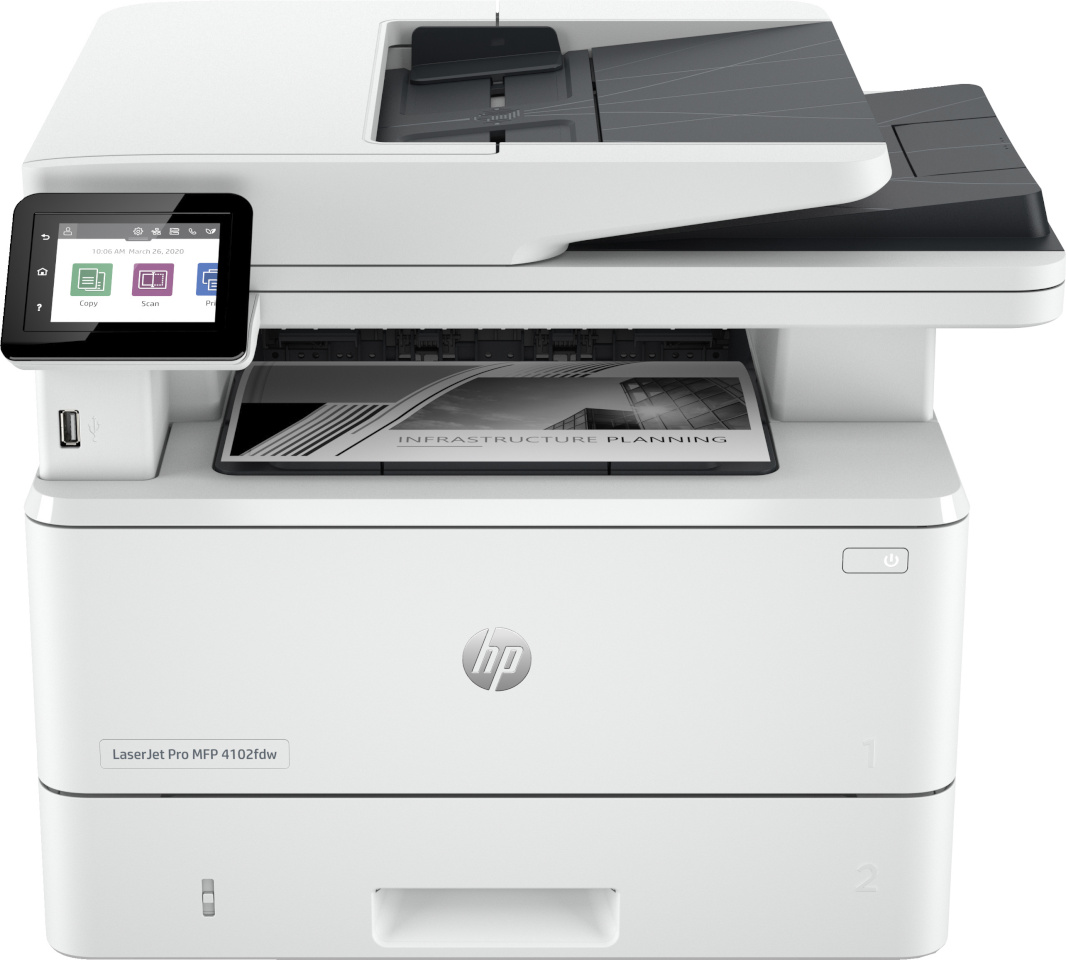 HP printer LaserJet Pro MFP 4102dw AIO All-in-One Printer - A4 Mono Laser, Print/Copy/Dual-Side Scan, Automatic Document Feeder, Auto-Duplex, LAN, WiFi, 40ppm, 750-4000 pages per month (replaces M428dw)