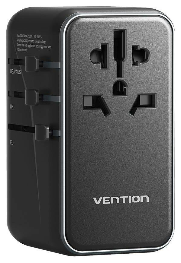 Vention Uniwersalny adapter podróżny z ładowarką 100W GaN 1x USB-A 3x USB-C must
