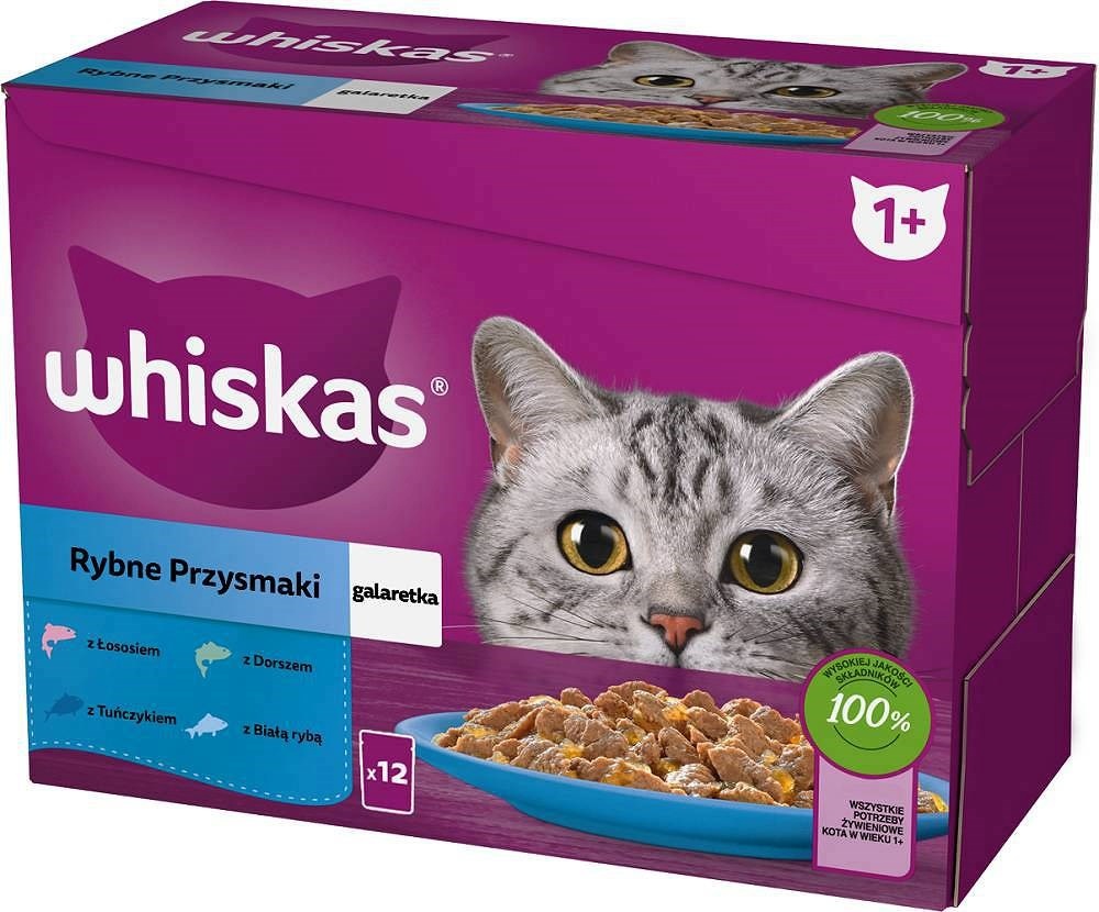Whiskas kassitoit Jelly Sachets,White Fish, Cod, Salmon, Tuna, 12x85g