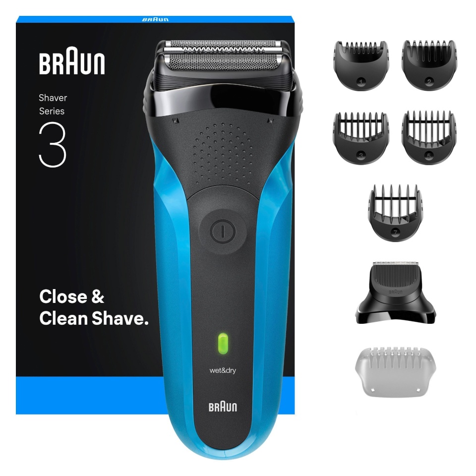 Braun pardel Series 3, 310BT Wet & Dry Shaver with Beard Trimmer Attachment, must/sinine