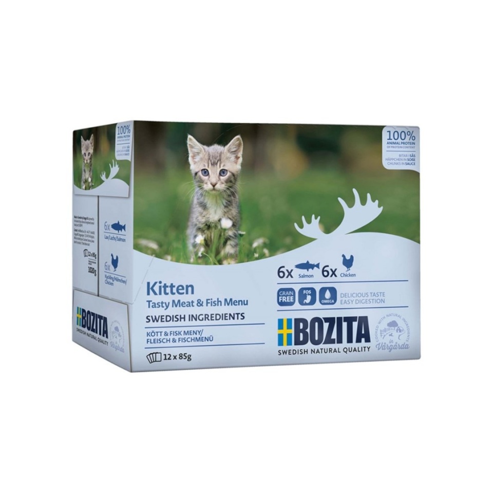 Bozita kassitoit Kitten box Meat and Fish Chunks in Sauce, 12x85g