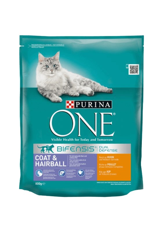 Purina Nestle kuivtoit kassile ONE Adult Coat & Hairball Rich in Chicken, 800g 