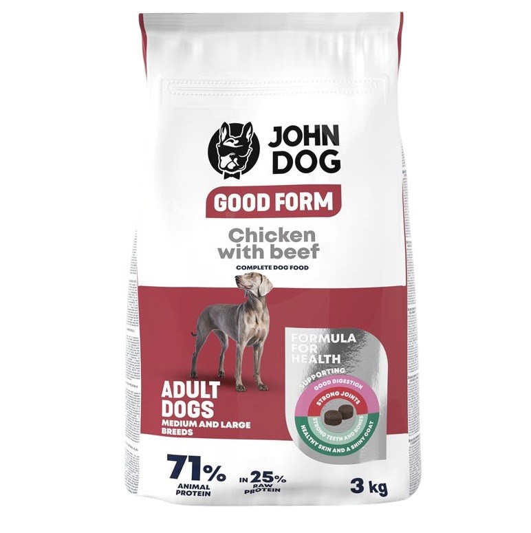 John Dog kuivtoit koerale Good Form Medium and Large Breeds Chicken with Beef, 3kg