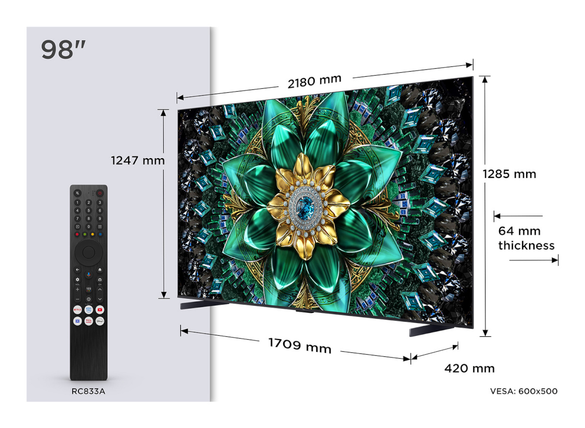 TCL televiisor 98 " 4K Ultra HD 3840 X 2160 Pixels flat 16:9 qd-mini Led 98q6c